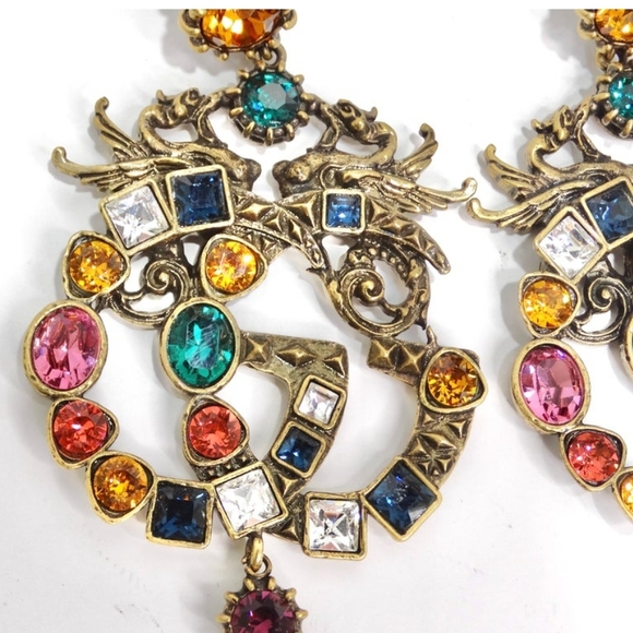 Gold and Pink Chandelier Earrings with Intricate Design - Picture 2 of 7